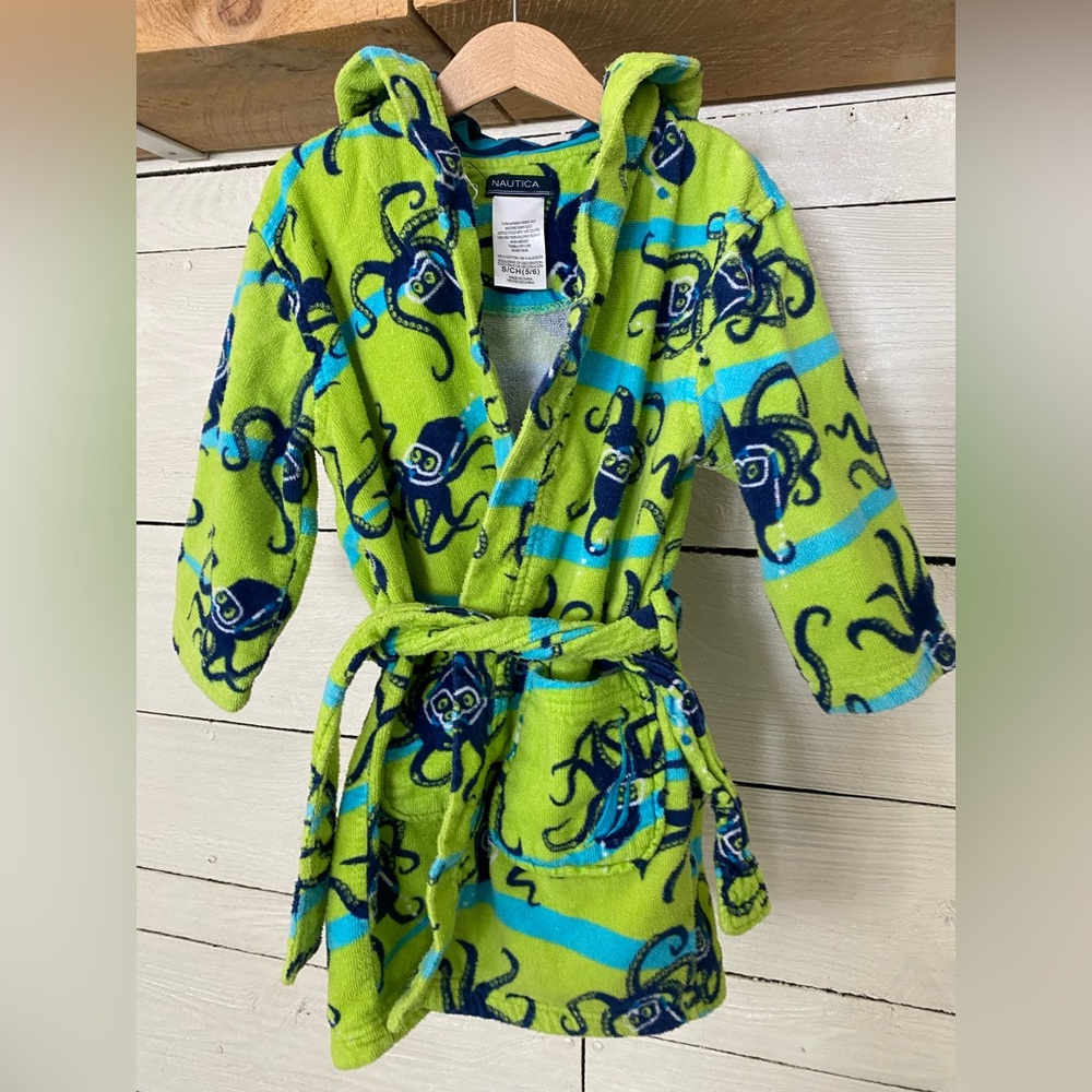 Nautica Kids Lime Green & Aqua Octopus Plush Robe